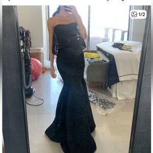 Black halo ball gown